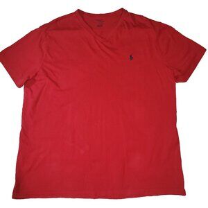 Polo Ralph Lauren Shirt Mens XL Red T-Shirt SS V-Neck Pullover Cotton Blue Pony
